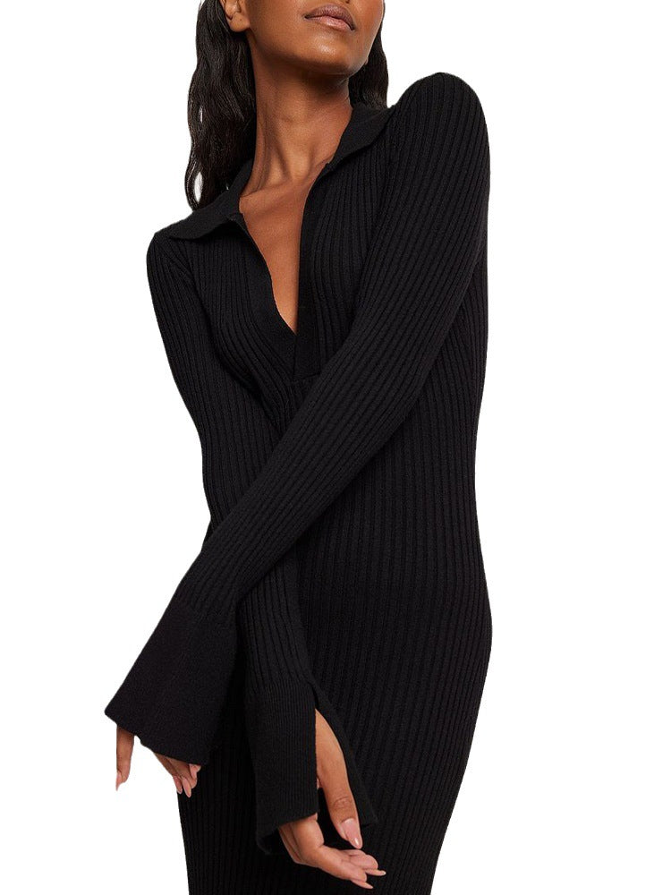 Black ribbed knit maxi dress from Knitted Deep V Plunge Maxi Dress collection, perfect for fashion