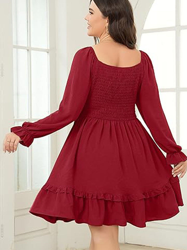 Burgundy smocked bodice dress showcasing elegant langry fashion for women