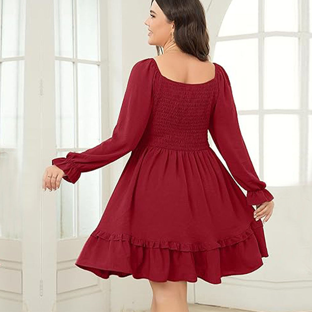 Burgundy smocked bodice dress showcasing elegant langry fashion for women