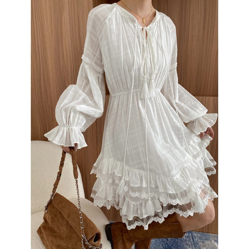 Elegant white ruffled dress from the Stunning Layered Dress collection in fashion ملابس