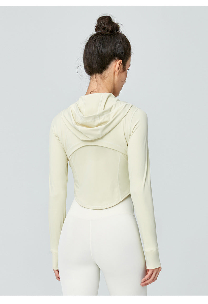 Woman’s long-sleeved hooded athletic top from Sports Long Sleeved Jacket Workout Clothes ملابس