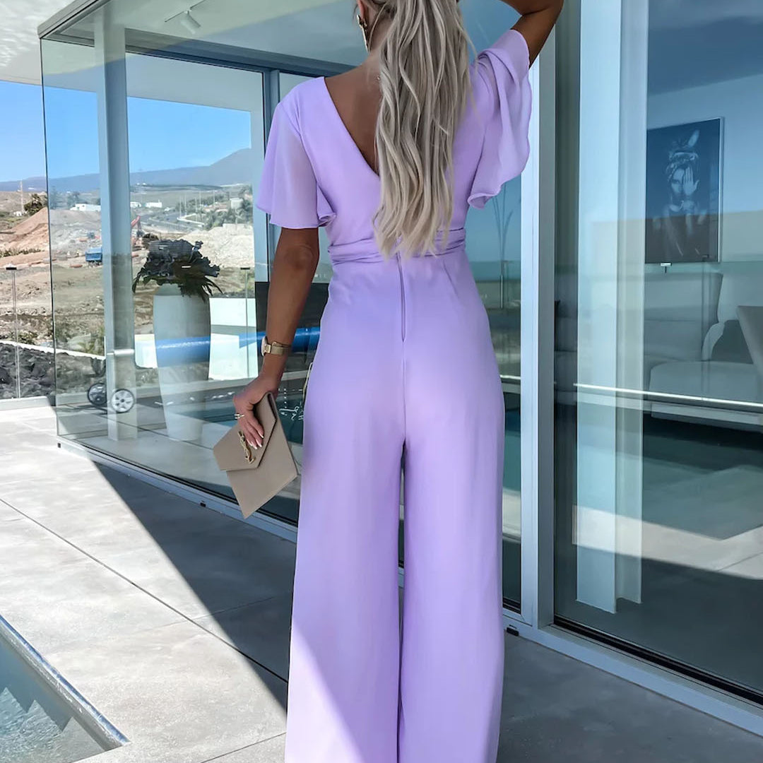 Lavender wide-leg jumpsuit in Casual One Piece Trousers for stylish fashion ملابس