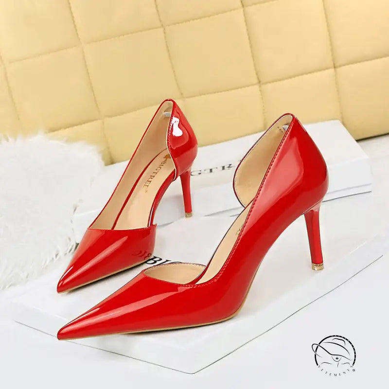 Shiny Patent Leather Side Hollow out High Heels