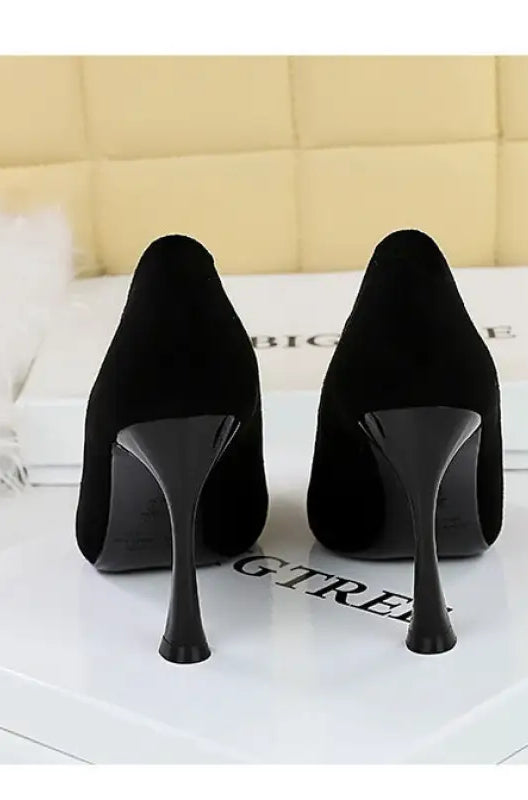 Black suede stiletto high heels from Langry fashion collection