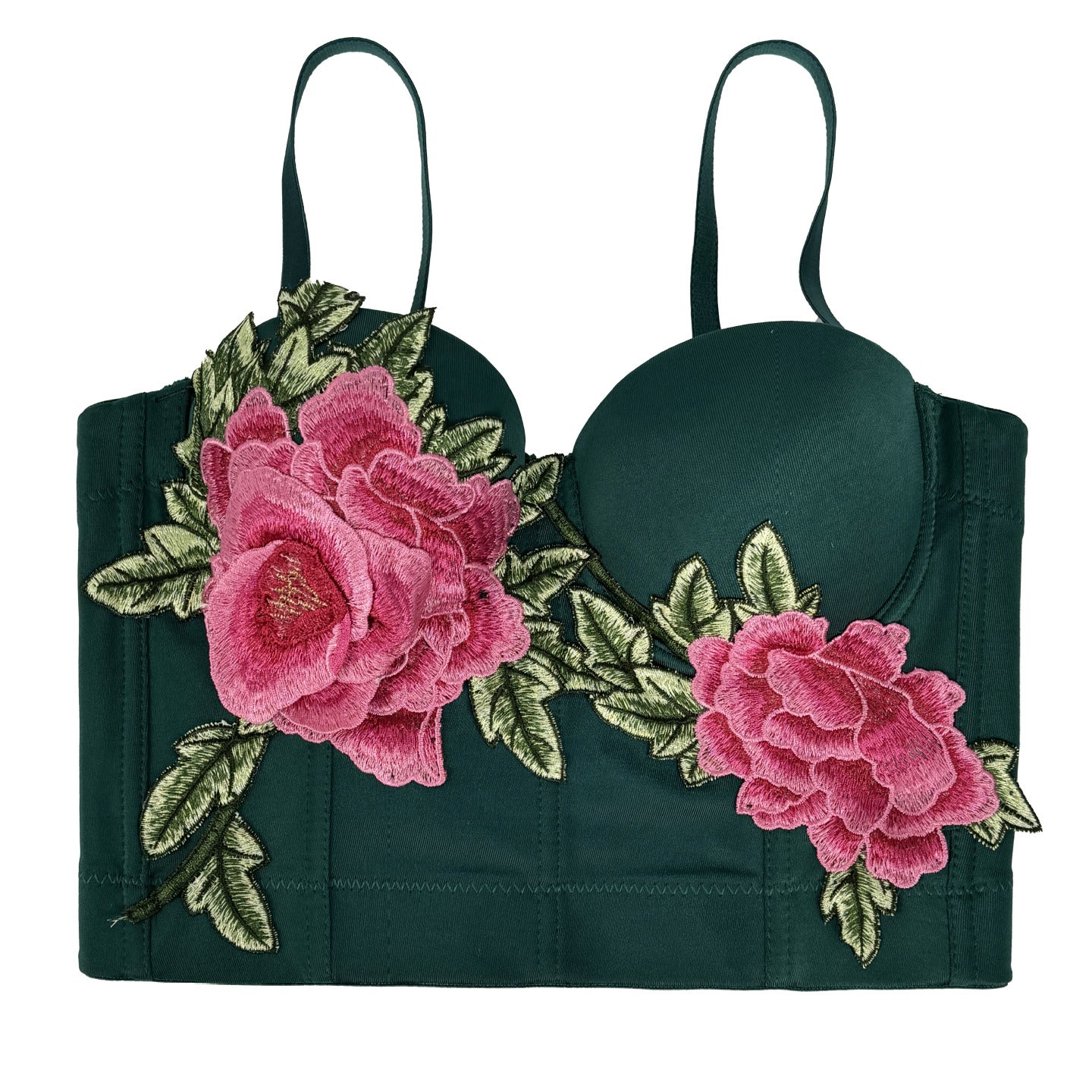 Langry green floral embroidered camisole corset with spaghetti straps and cutouts