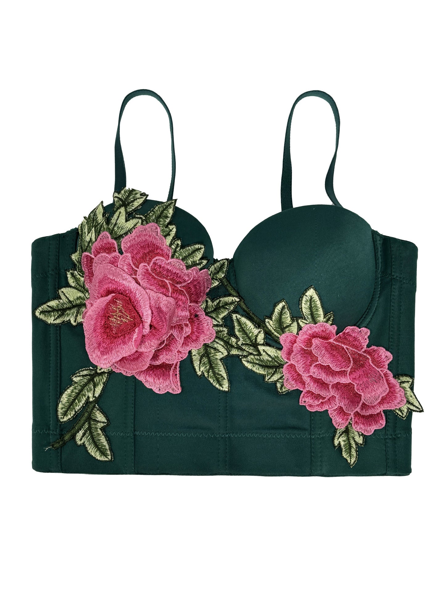 Langry green floral embroidered camisole corset with spaghetti straps and cutouts