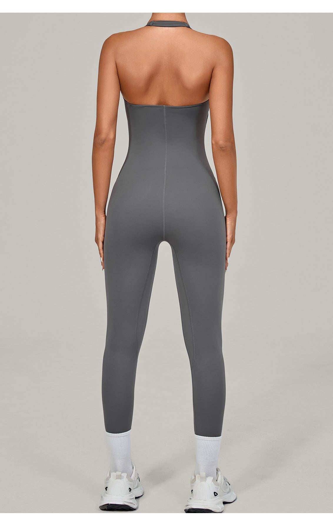 Sleek langry fashion halter yoga jumpsuit in gray one-piece ملابس