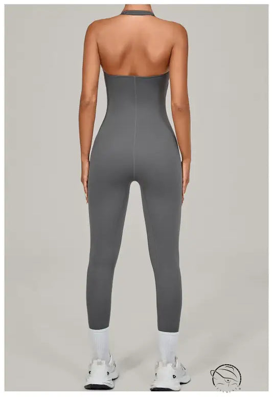 Sleek langry halter yoga jumpsuit in gray for outdoor fashion