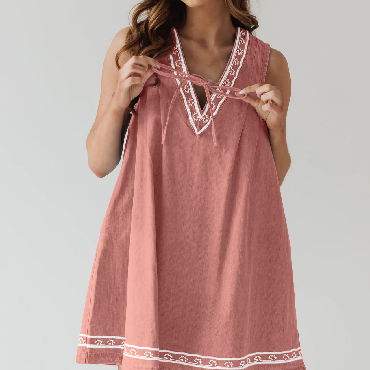 Sleeveless pink embroidered dress from Beautiful Embroidered Vest Denim Dress fashion ملابس