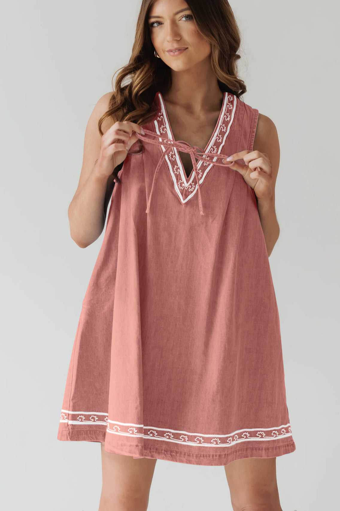 Sleeveless pink embroidered dress from Beautiful Embroidered Vest Denim Dress fashion ملابس