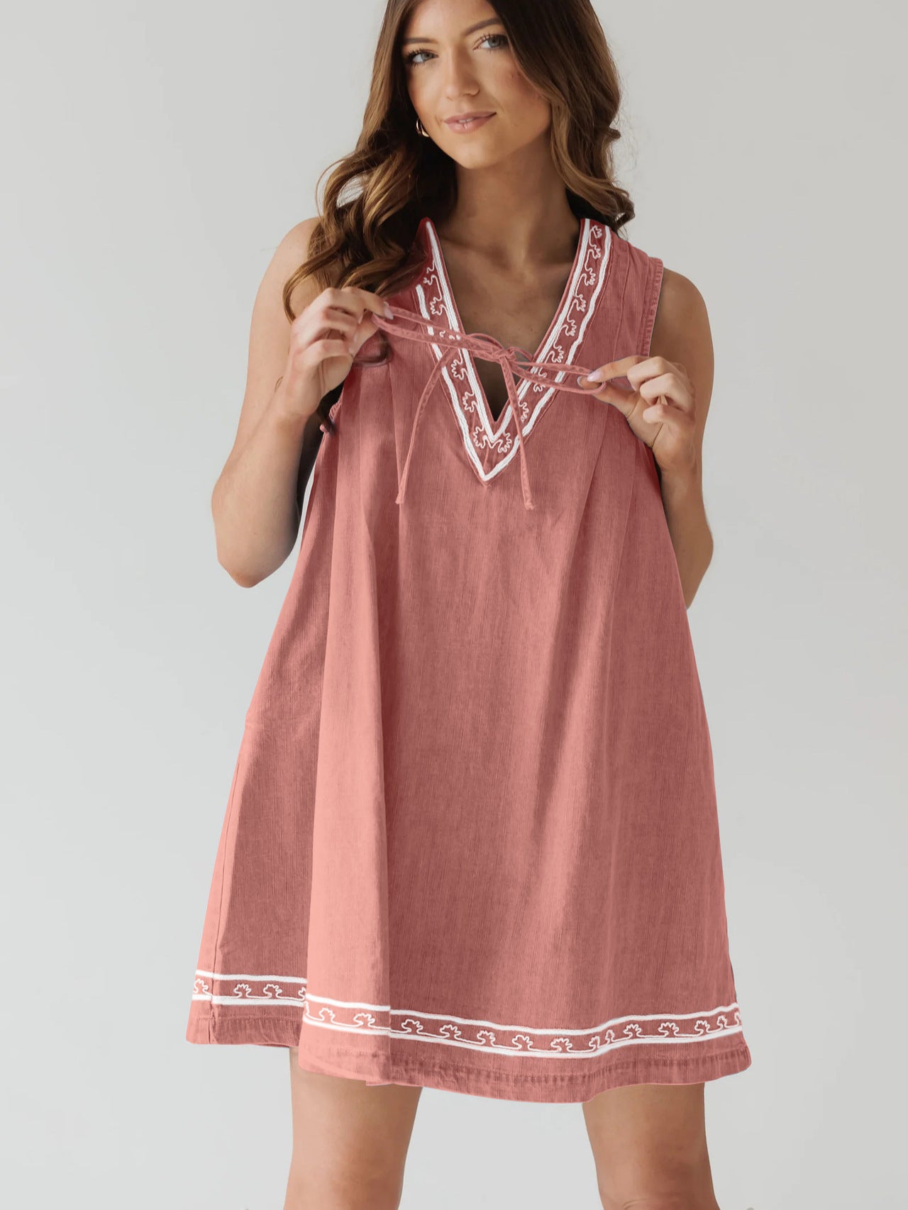 Sleeveless pink embroidered dress from Beautiful Embroidered Vest Denim Dress fashion ملابس
