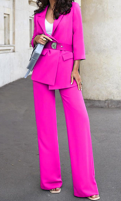 Bright pink high waist two piece set from Winter Office Sense collection