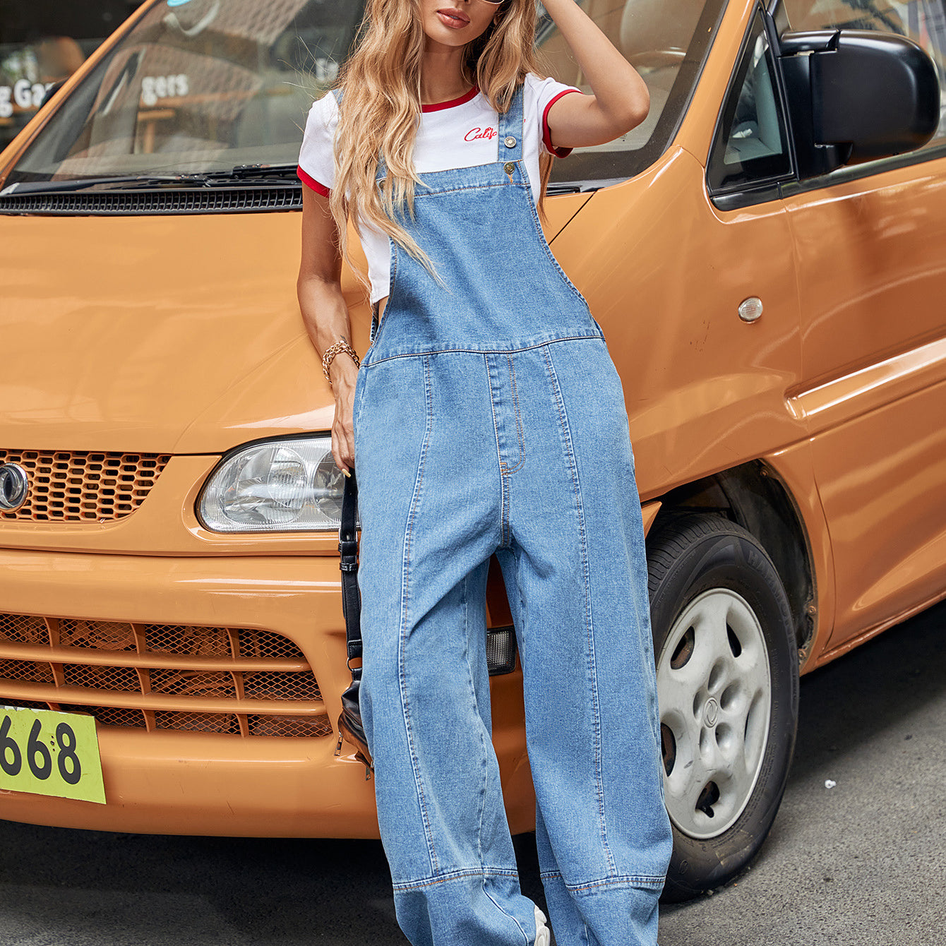 Casual Denim Jumpsuit featuring stylish wide-leg design for trendy fashion ملابس