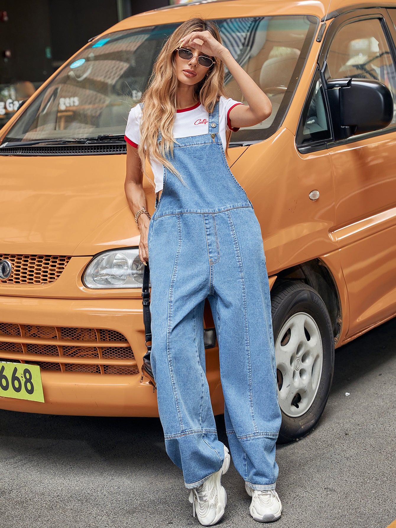 Casual Denim Jumpsuit featuring stylish wide-leg design for trendy fashion ملابس