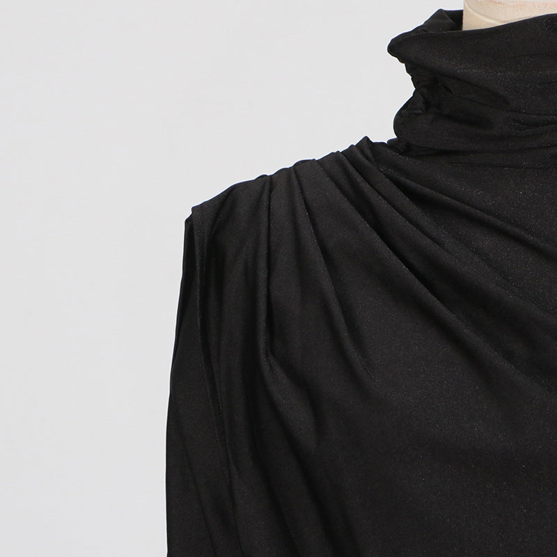 Black turtleneck top with gathered detail featured in Elegant Socialite Dress for stylish fashion