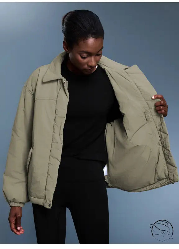 Khaki langry puffer jacket in casual cotton padded fashion coat