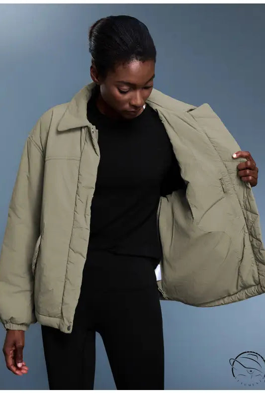 Khaki langry puffer jacket in casual cotton padded fashion coat