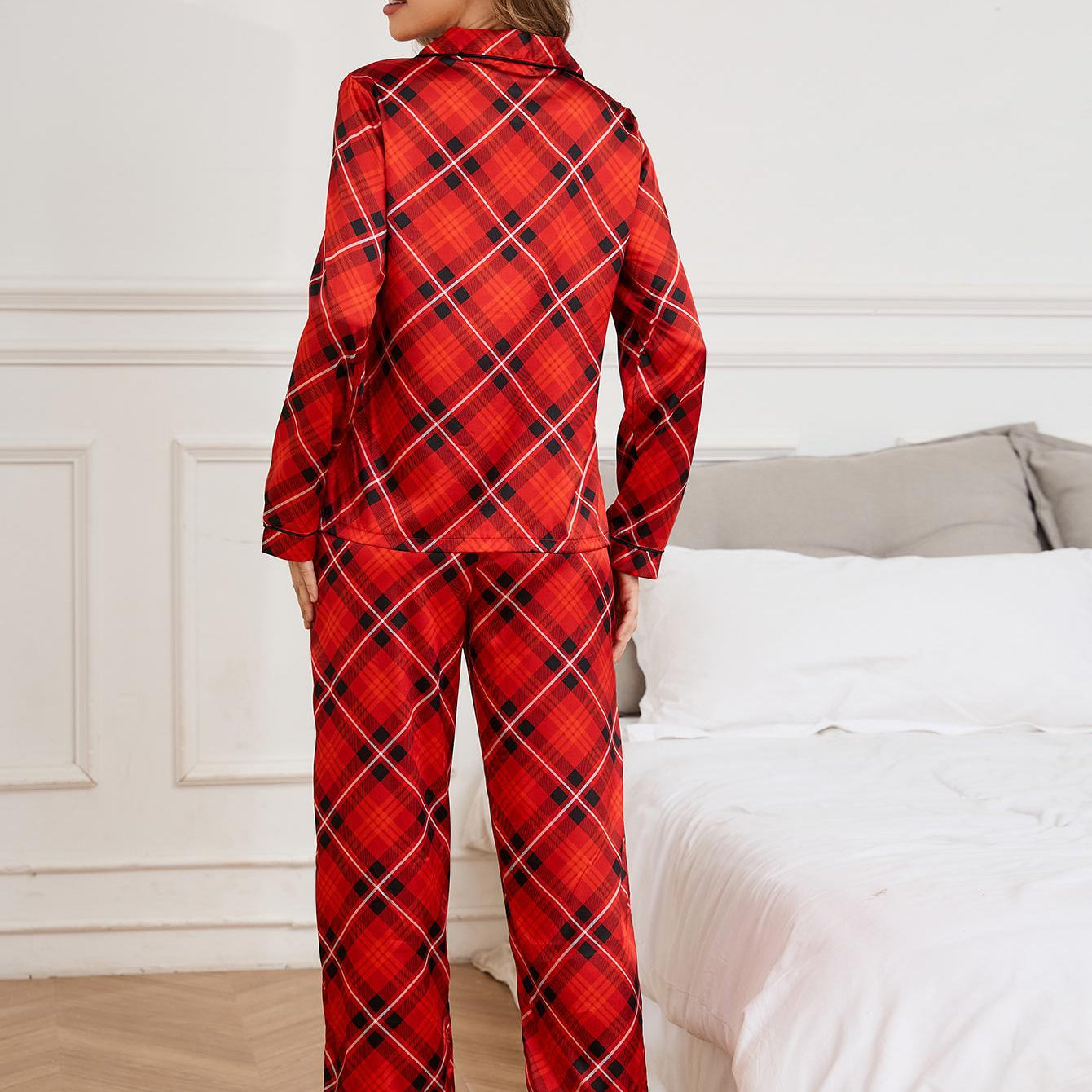 Red plaid print satin pajama set from Winter Red Year Christmas collection
