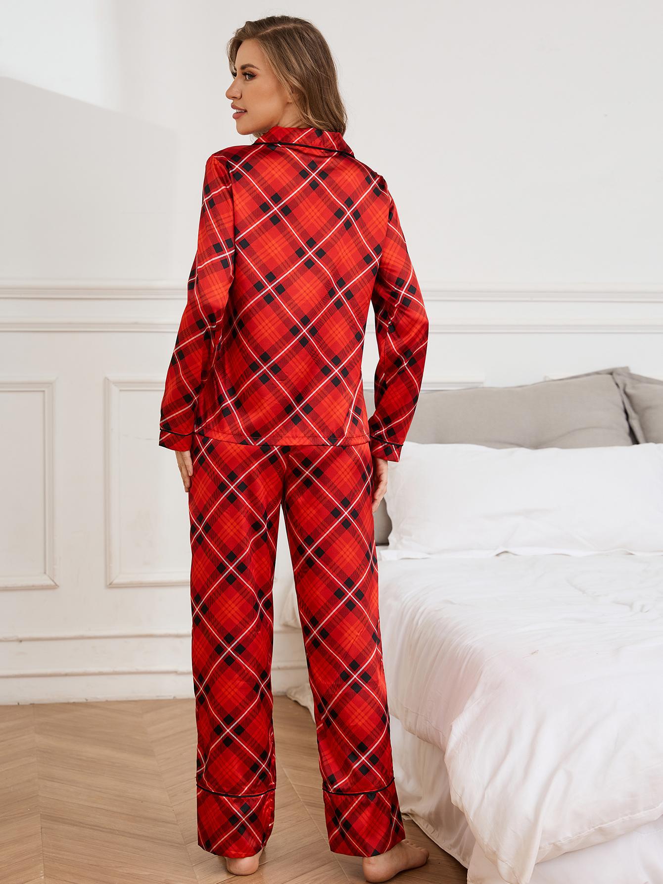 Red plaid print satin pajama set from Winter Red Year Christmas collection