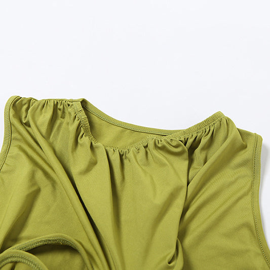 Green gathered-neck sexy pleated slim hip dress for a stylish slim hip look
