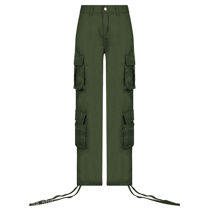 Olive green cargo pants from HIP HOP LOW WAIST DENIM PANTS collection with low waist design