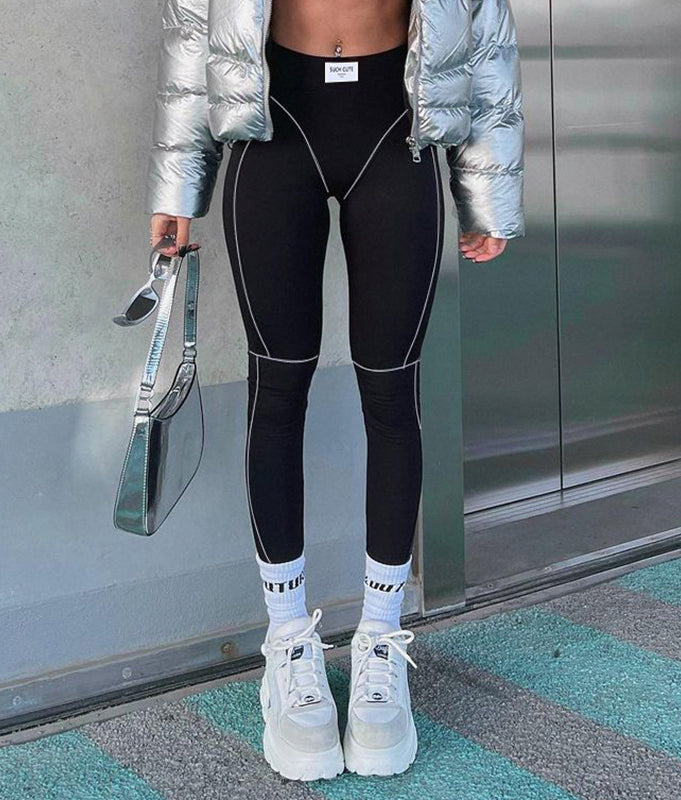 Black leggings with white stitching for Yoga Primer Skinny Trousers product display