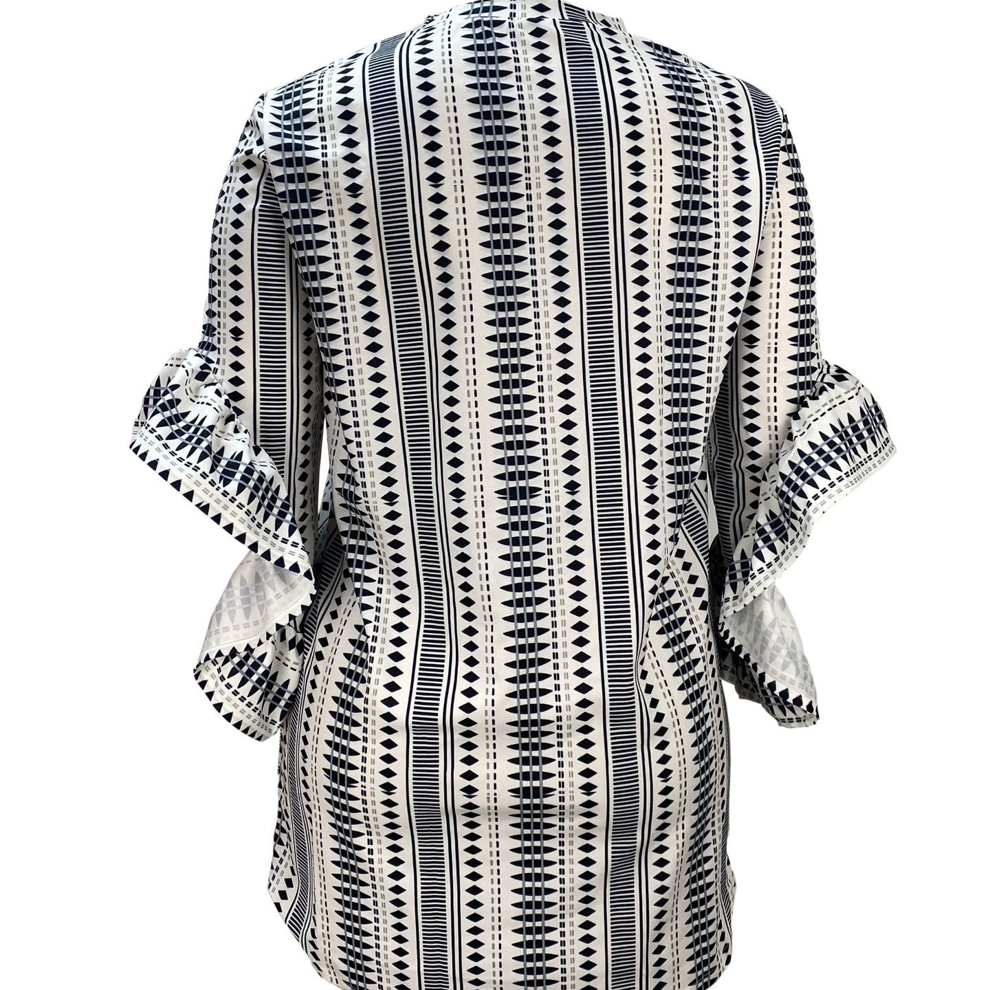 Black and white patterned blouse showcased in Casual Loose Unique Straight Cylinder Dress, perfect for fashionable ملابس