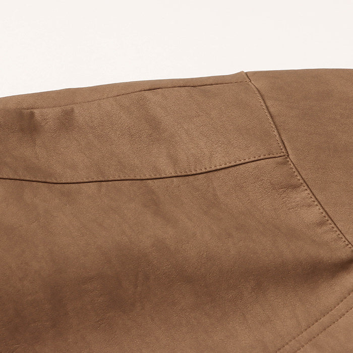 Brown fabric shoulder detail on High Quality Casual Leather Coat for fashion enthusiasts