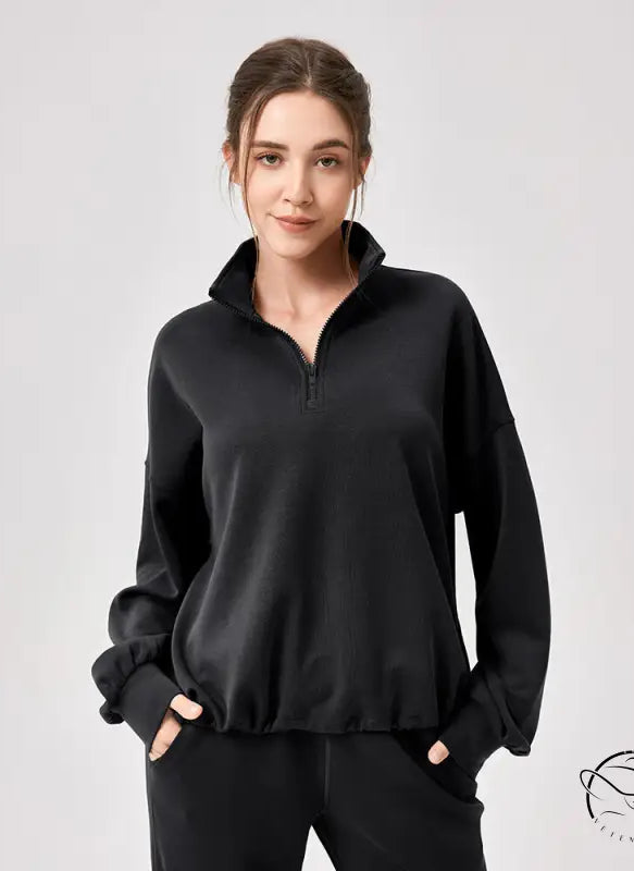 Winter Yoga Wear Sports Sweater Modal Loose Casual Stand Collar Running Fitness Top