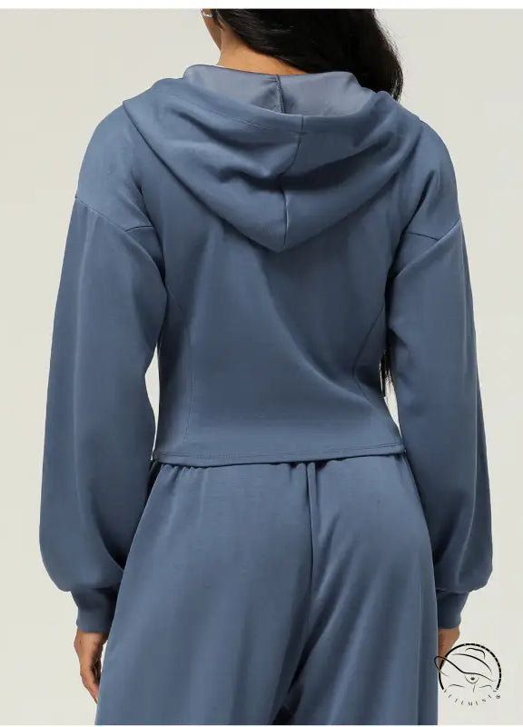 Blue casual cardigan sweater with matching hooded pants