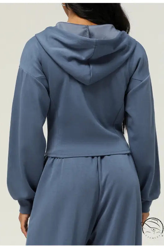 Blue casual cardigan sweater with matching hooded pants