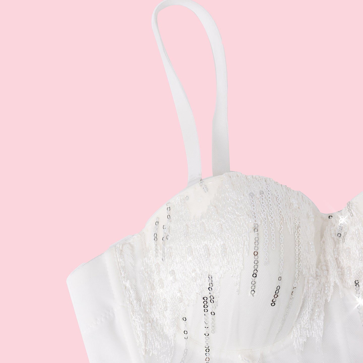 White lace bra with sequins and floral details from Langry fashion ملابس