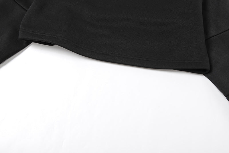 Black cropped sweatshirt paired with Casual High Waist Skirt Suit for trendy langry fashion