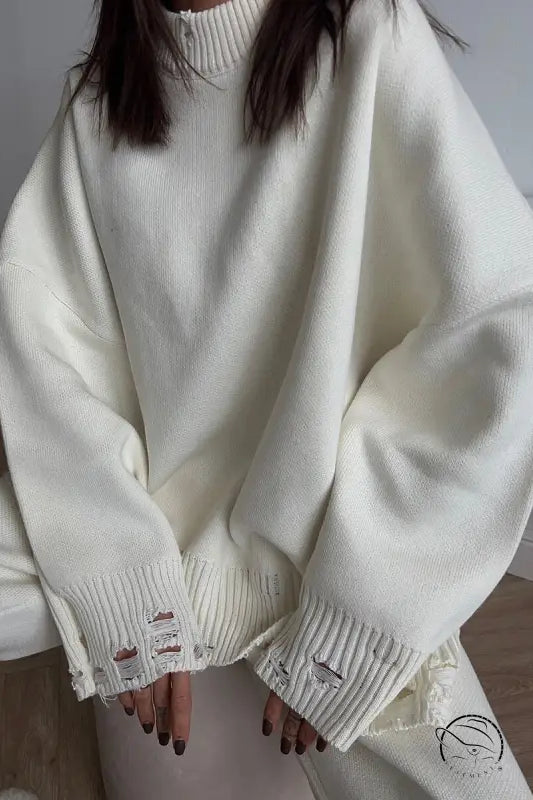 Winter Knitted Ankle Tight Pants Turtleneck Sweater Set