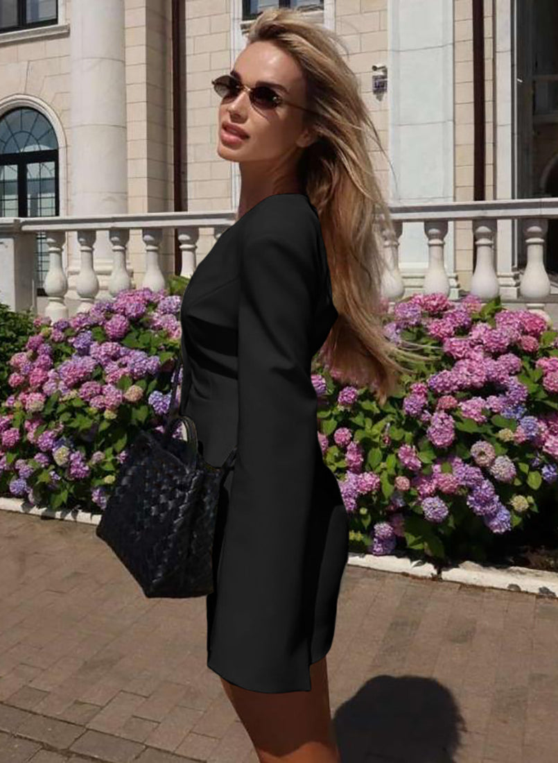 Langry fashion black leather handbag with quilted pattern and silver hardware