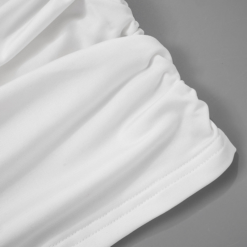 White flowing pleated fabric in Women Clothing Summer Slim Fit Vest Top and Skirt Set