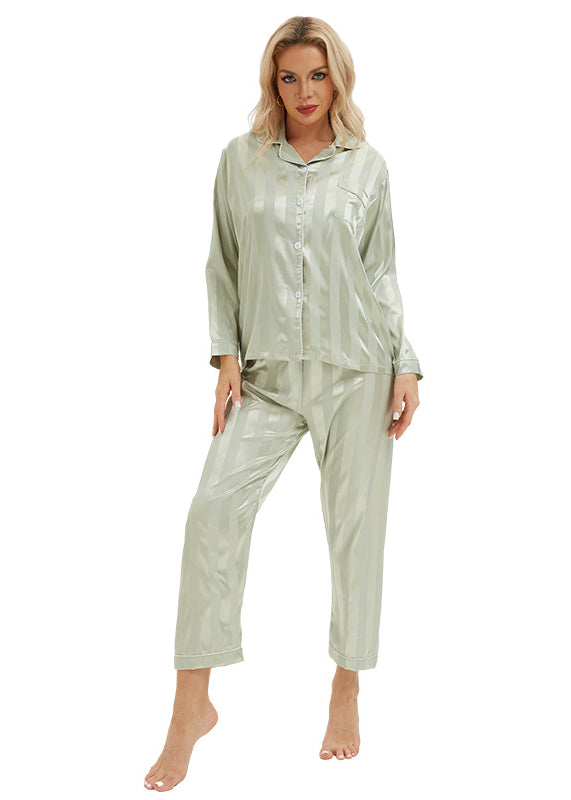 Sleek light green langry satin pajamas with bold stripes fashion