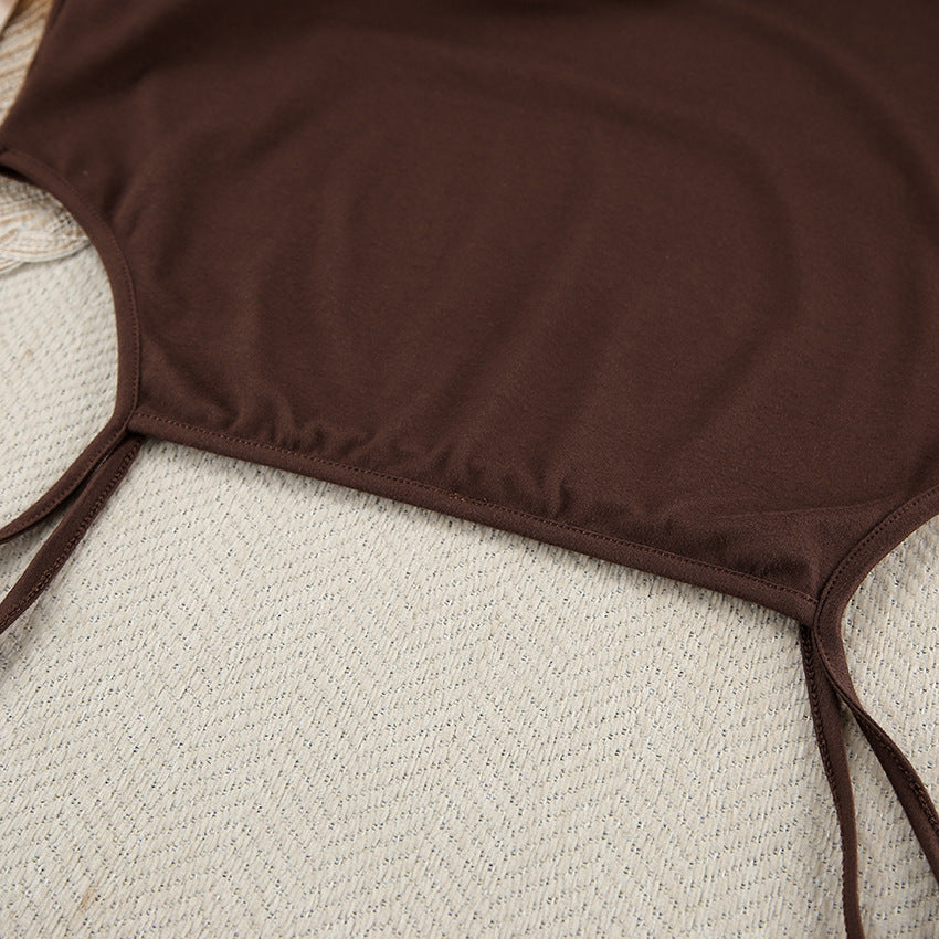 Brown spaghetti strap top from Casual Comfortable Knitted Pajamas collection