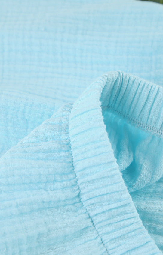 Light blue quilted langry fashion pajamas with ruffled cotton crepe edge