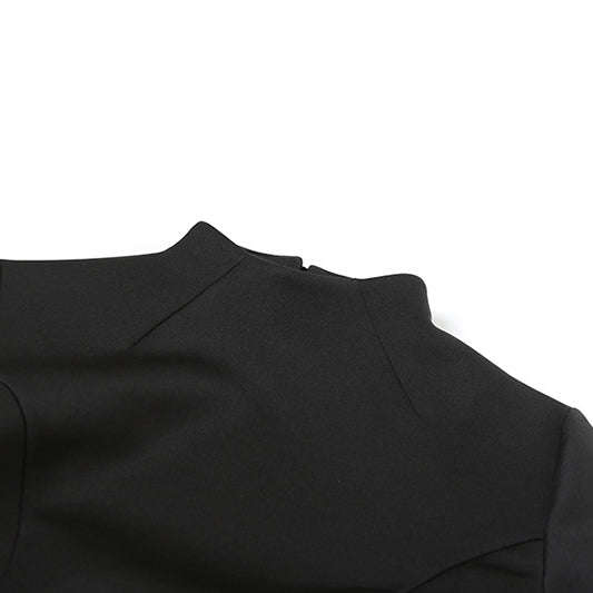 Black high-necked line dress showcasing elegant fashion in a high-class A-line design