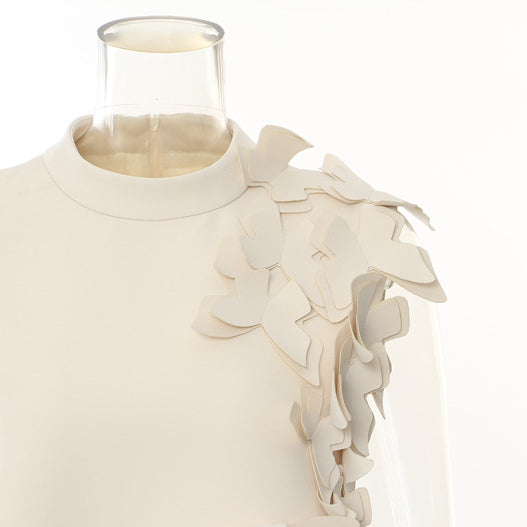 Elegant white dress with leaf embellishments from Winter Butterfly Shape Evening Dress collection, perfect for fashion and ملابس occasions