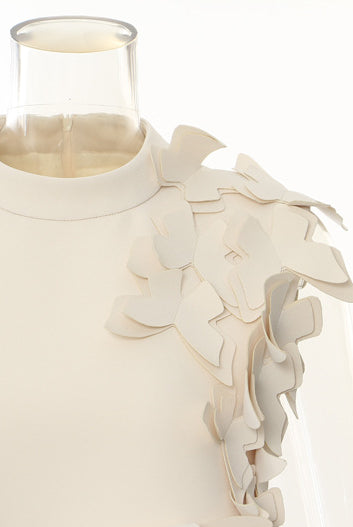 Elegant white dress with leaf embellishments from Winter Butterfly Shape Evening Dress collection, perfect for fashion and ملابس occasions