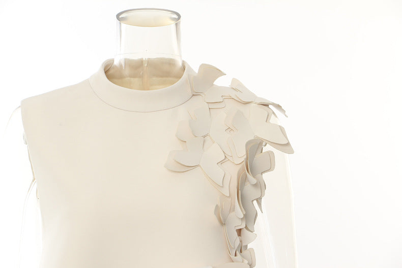 Elegant white dress with leaf embellishments from Winter Butterfly Shape Evening Dress collection, perfect for fashion and ملابس occasions