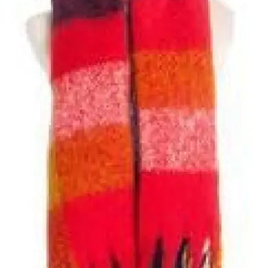 Woven Scarf in Purplish Red with Fringed Raw Edges featuring wool stitching and tassels