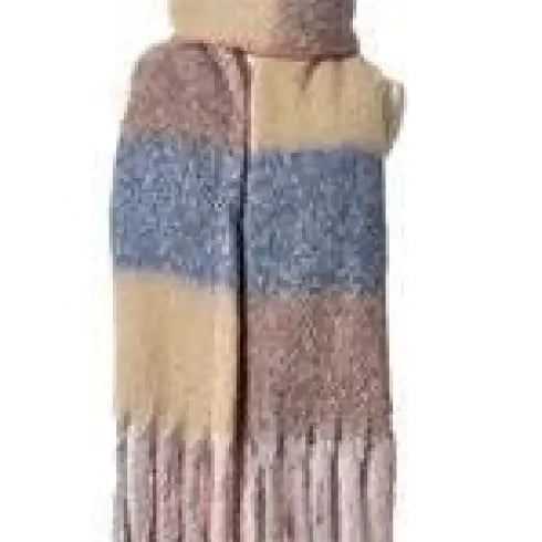 Woven Scarf in Purplish Red with Fringed Raw Edges and colorful wool stitching scarf design