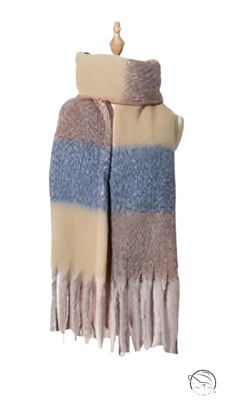 Woven Scarf in Purplish Red with Fringed Raw Edges and colorful wool stitching scarf design