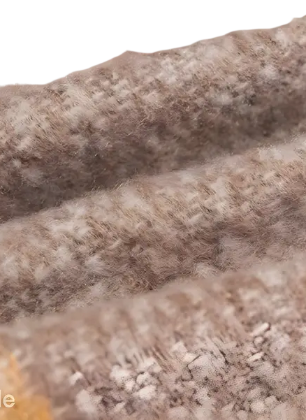 Textured beige woolen wool stitching scarf in rose plaid navy blue print