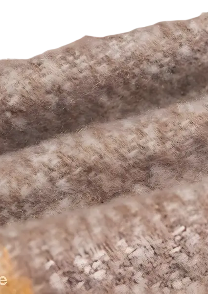 Textured beige woolen wool stitching scarf in rose plaid navy blue print