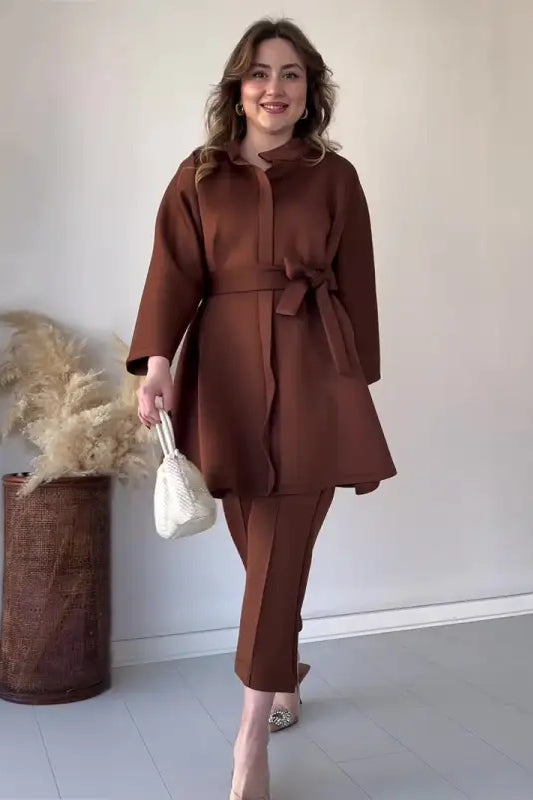 COMFY LOOSE BELT TOP CROPPED PANTS SUIT-VETEMENTS