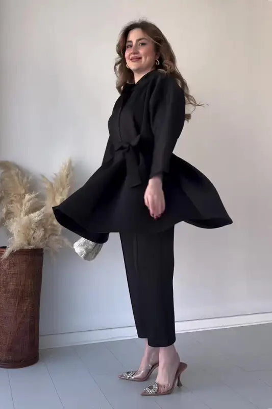 COMFY LOOSE BELT TOP CROPPED PANTS SUIT-VETEMENTS